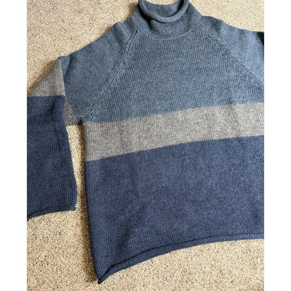 J. CREW Vintage Mens Wool Oarsman Fisherman Knit Sweater Size XXL Blue Gray